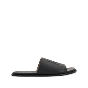 LOEWE Anagram Embossed Leather Slide Sandals Men BLACK